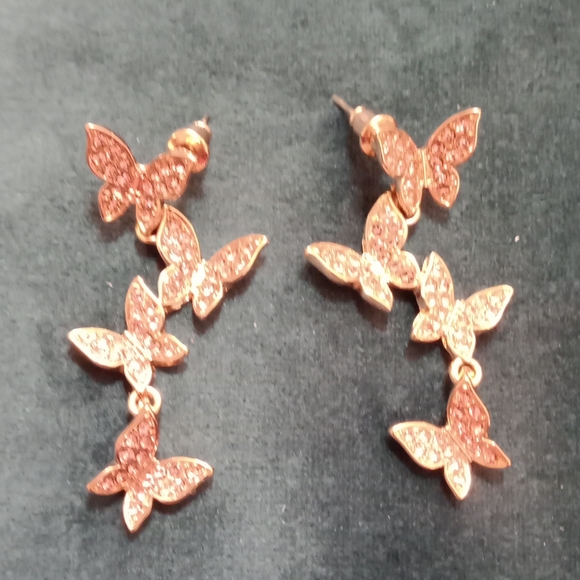S 925. Pink Diamond Rhinestones Butterfly Earrings - Picture 3 of 4